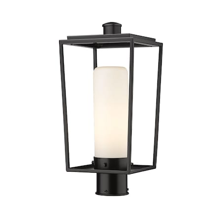 Z-Lite Sheridan 1 Light Outdoor Post Mount Fixture, Black & White Opal 595PHMR-BK